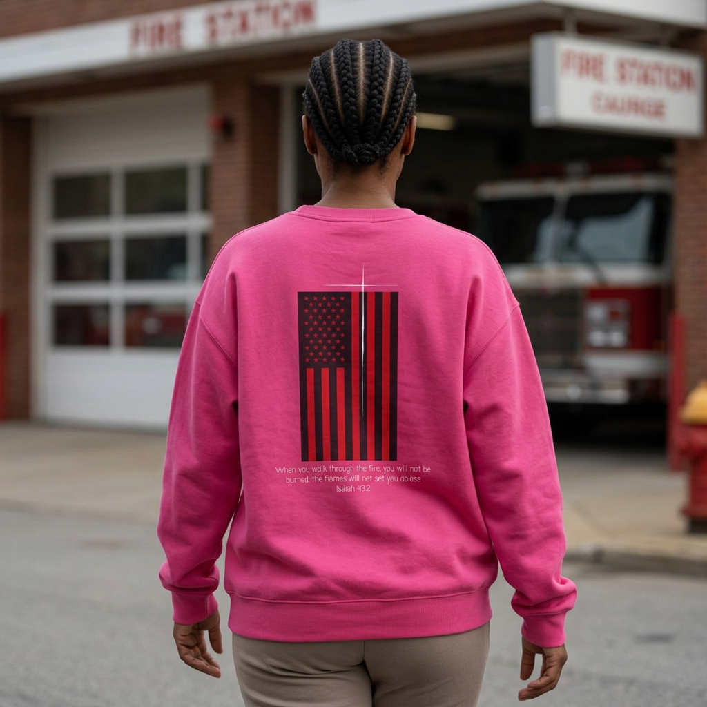 When You Walk Through The Fire, Christian Firefighter Sweatshirt, Thin Red Line Crewneck
