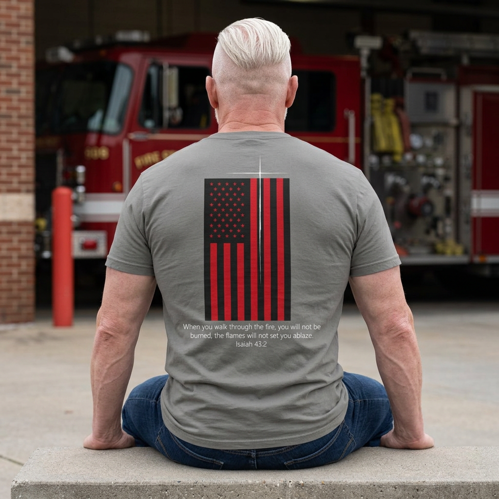 When You Walk Through the Fire Shirt, Isaiah 43:2 Christian Firefighter Tee