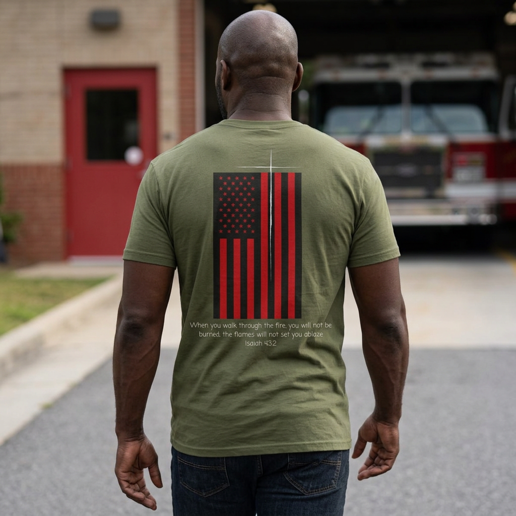When You Walk Through the Fire Shirt, Isaiah 43:2 Christian Firefighter Tee