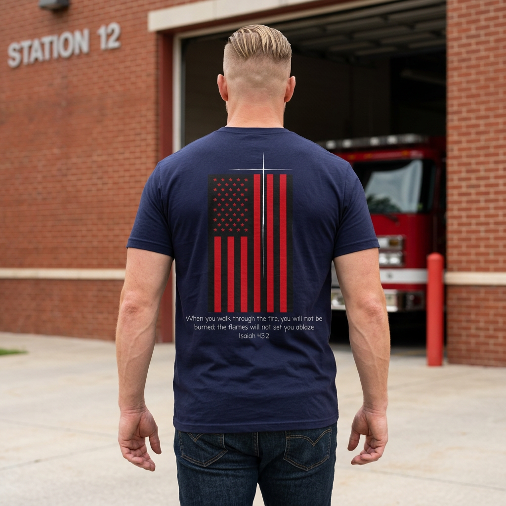 When You Walk Through the Fire Shirt, Isaiah 43:2 Christian Firefighter Tee