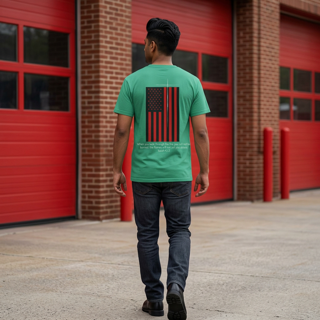 When You Walk Through the Fire Shirt, Isaiah 43:2 Christian Firefighter Tee