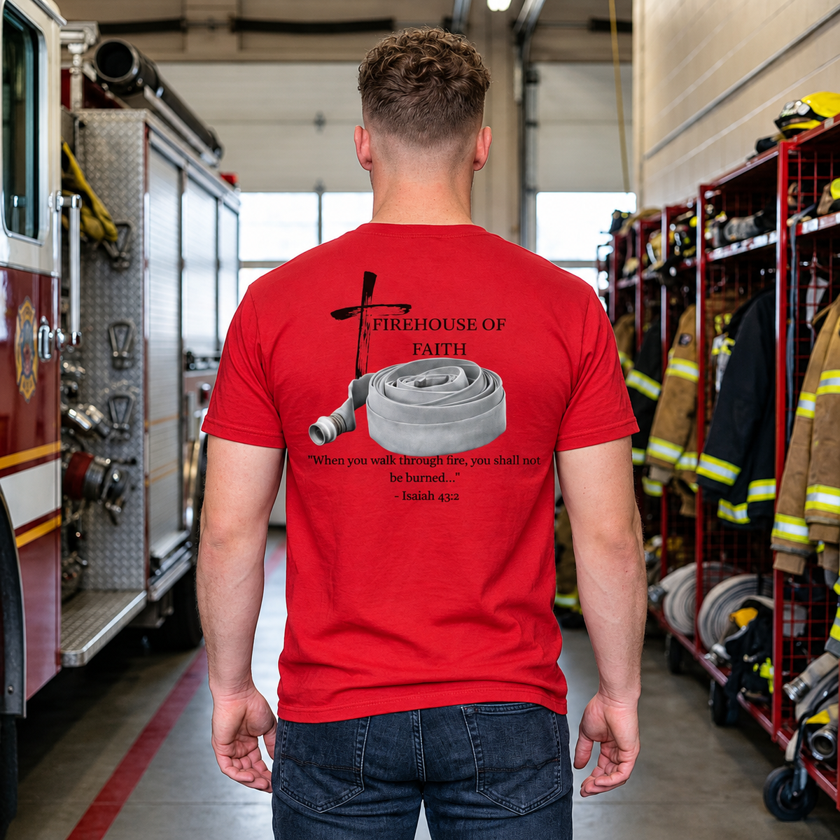 Firehouse of Faith Christian Firefighter Shirt | Isaiah 43:2 Tee