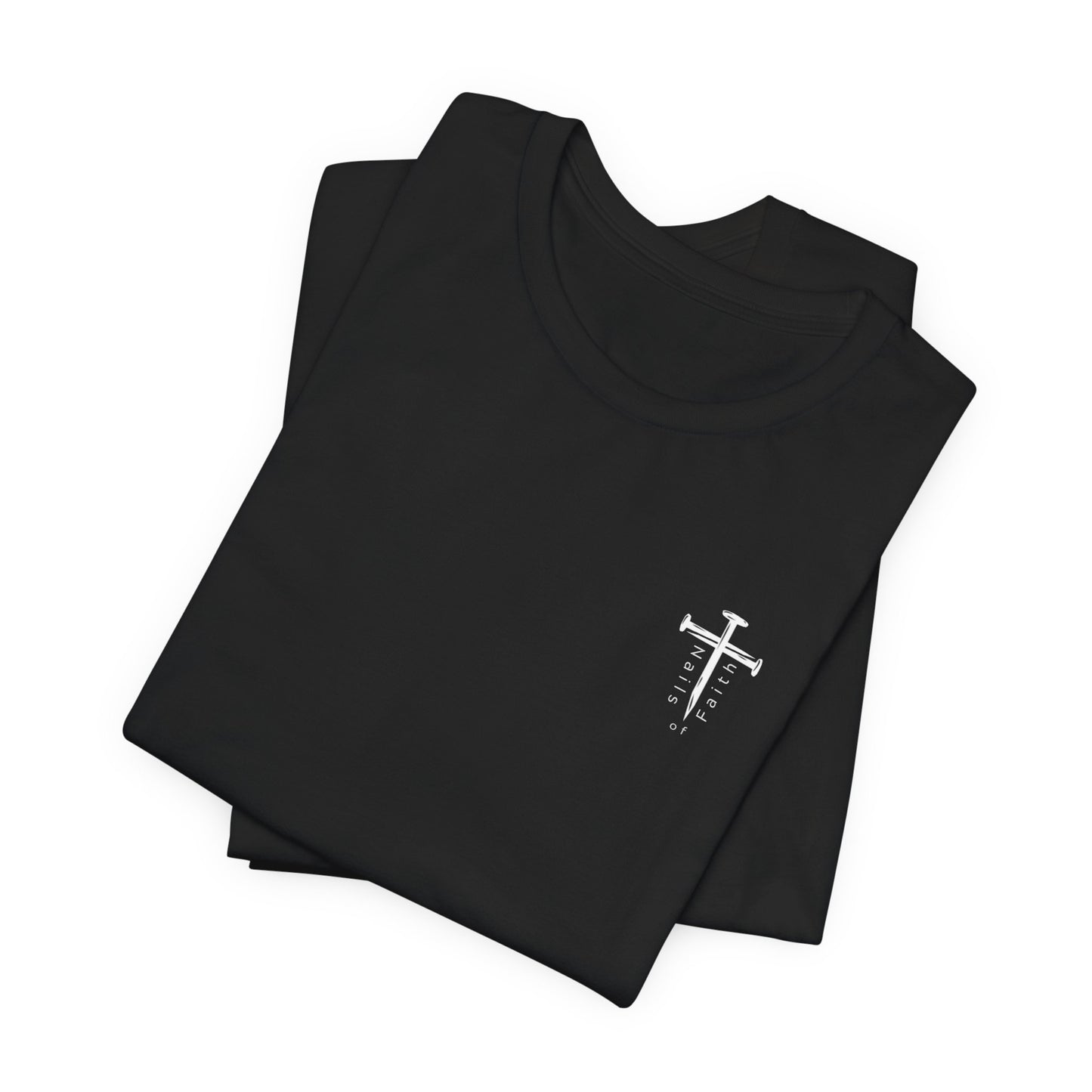 Faith Weights and Protein Shakes T-Shirt – Christian Gym Tee | Bella Canvas 3001 | Nails of Faith