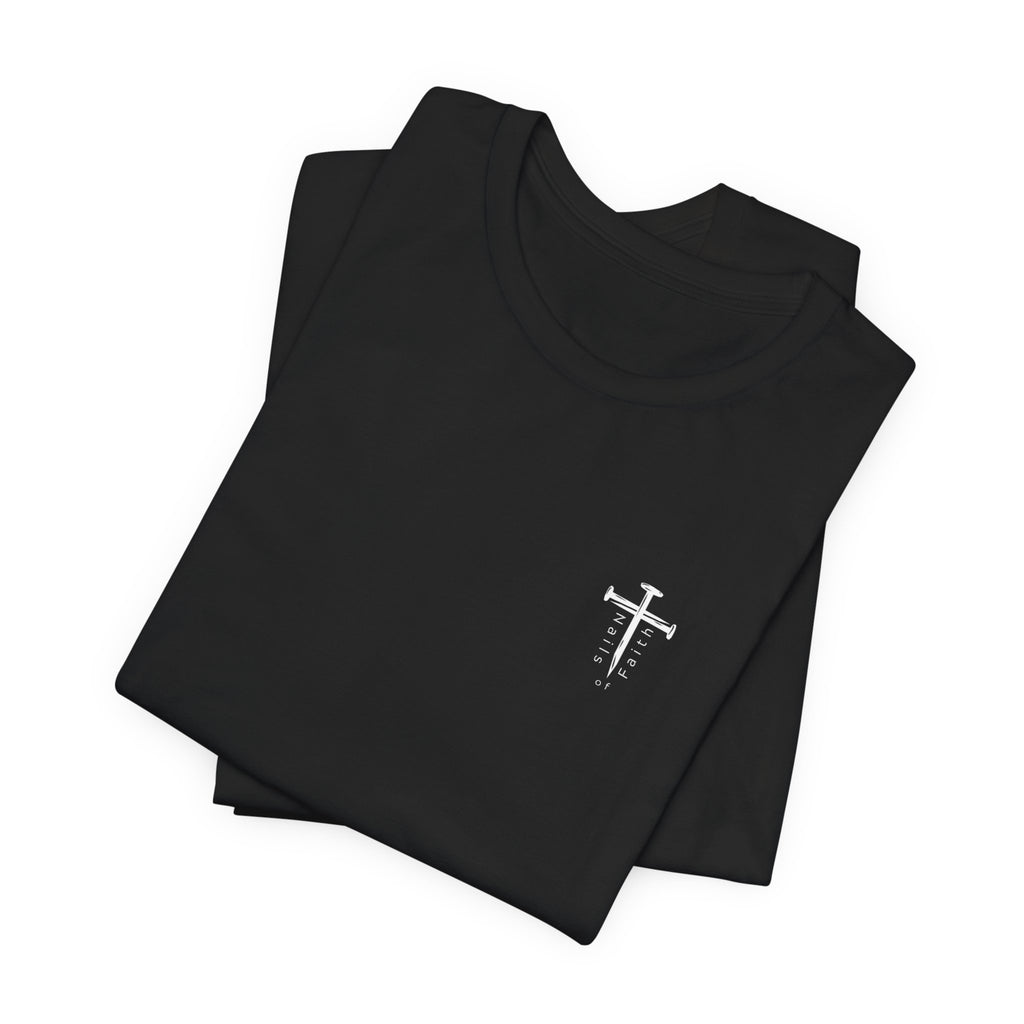 Faith Weights and Protein Shakes T-Shirt – Christian Gym Tee | Bella Canvas 3001 | Nails of Faith