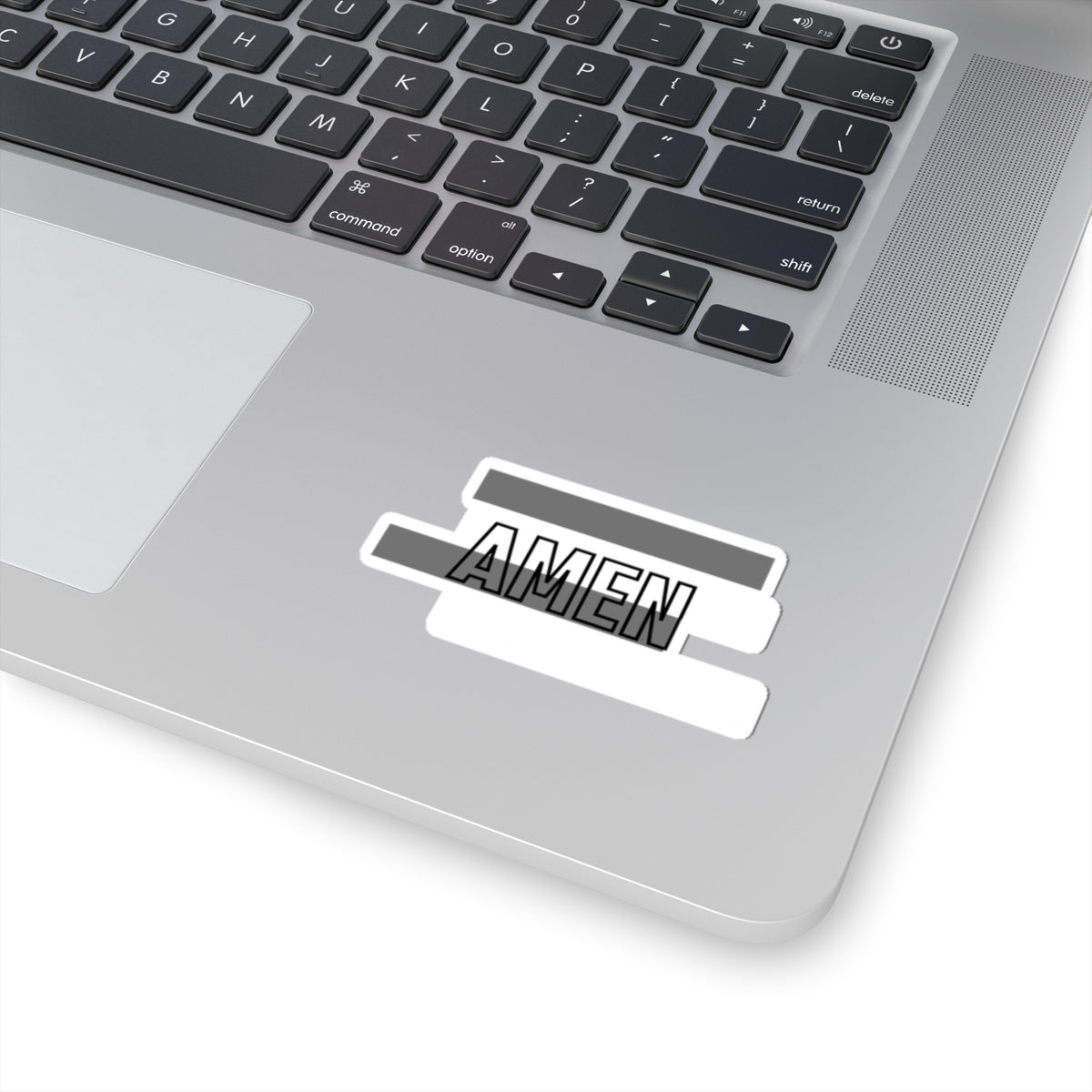AMEN Kiss-Cut Sticker — Minimalist Black & White Faith Decal for Laptops, Water Bottles, and Journals